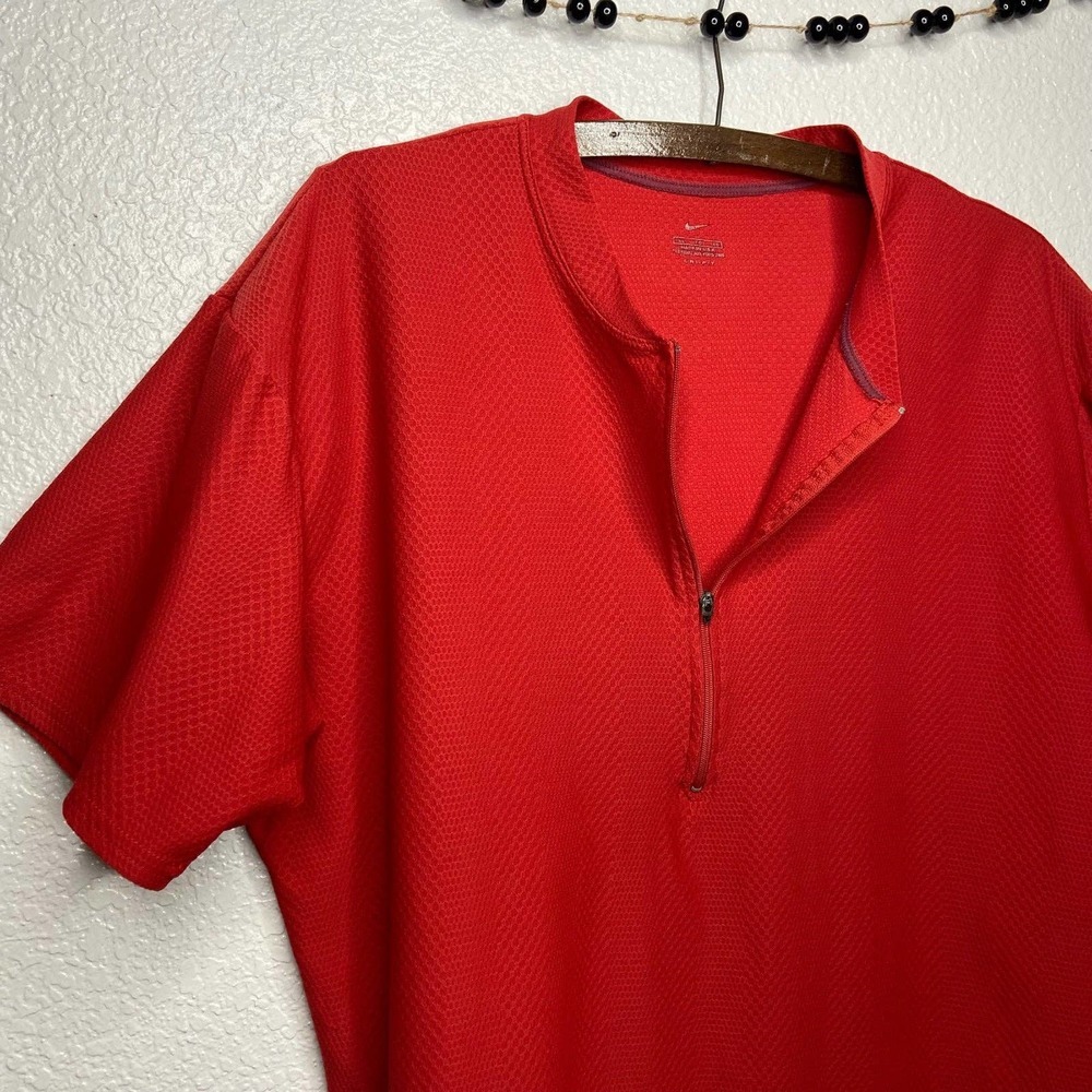 Nike Red Dri Fit Quarter Zip Short Sleeve Athletic Top - Picture 3 of 5
